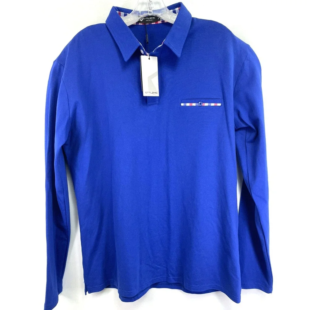 STTLZMC Mens Sz XL Blue Logo L/S Polo Shirt (K9) NWTs